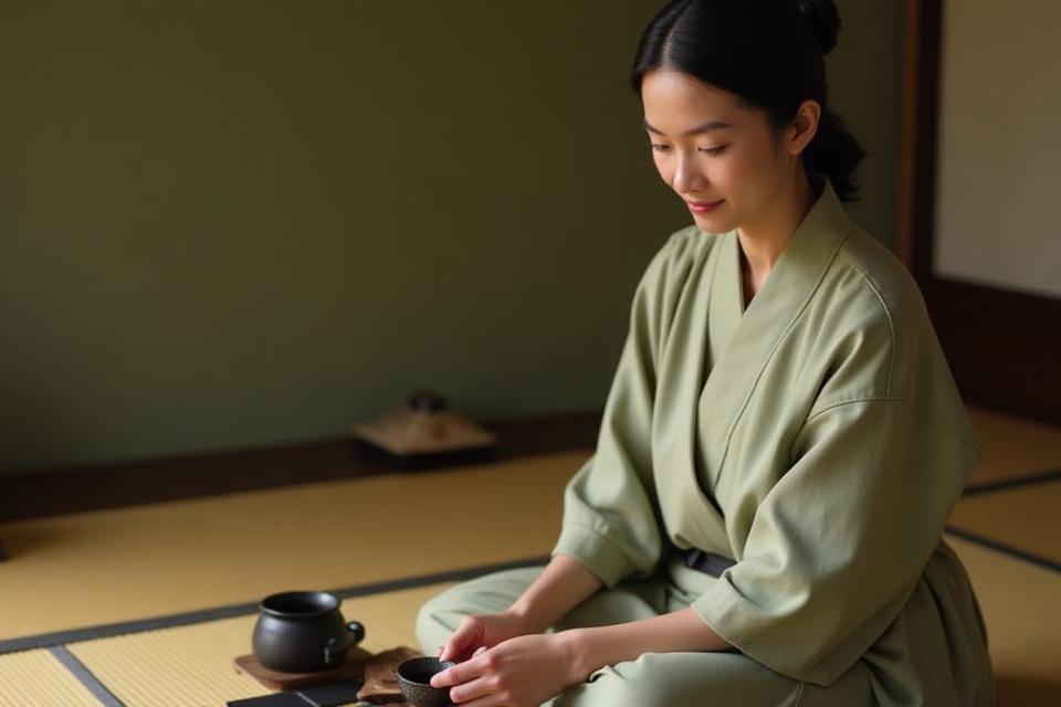 茶道体験をする女性